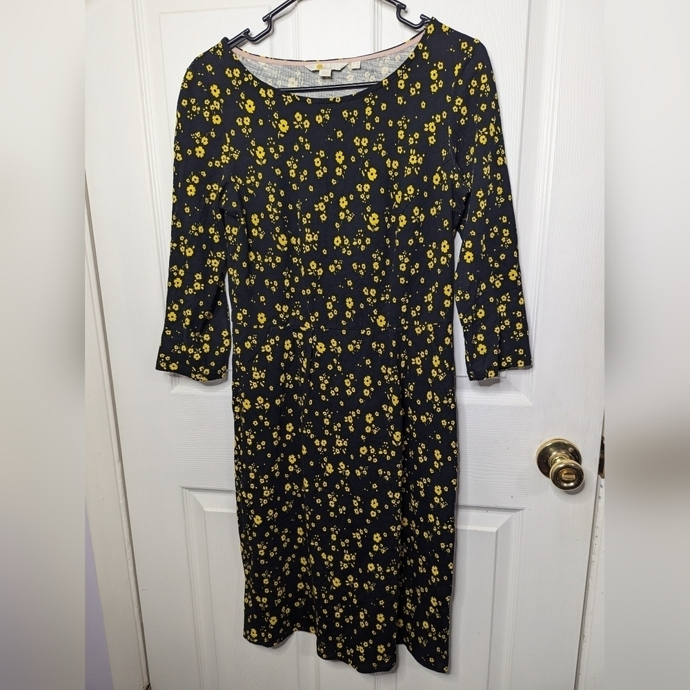 Boden Womens Dress Penny Black Yellow Floral 3/4 Sleeve Size 4 Flowers